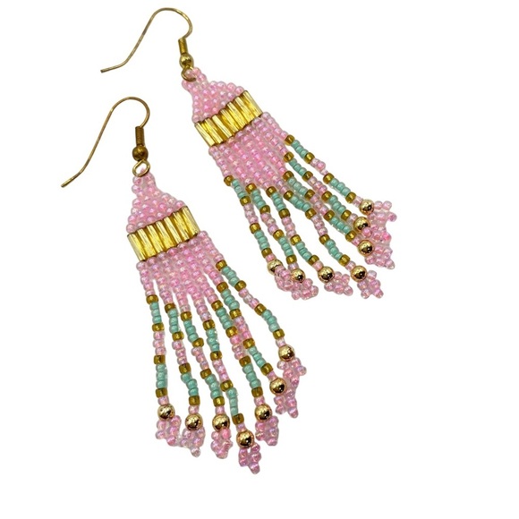 Boho Beaded Native Tribal Style Artisan Made Earrings - Picture 5 of 7